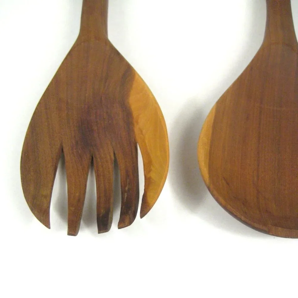 Hand Carved Wooden Giraffe Salad Spoon and Fork Serving Set of 2 CHIP